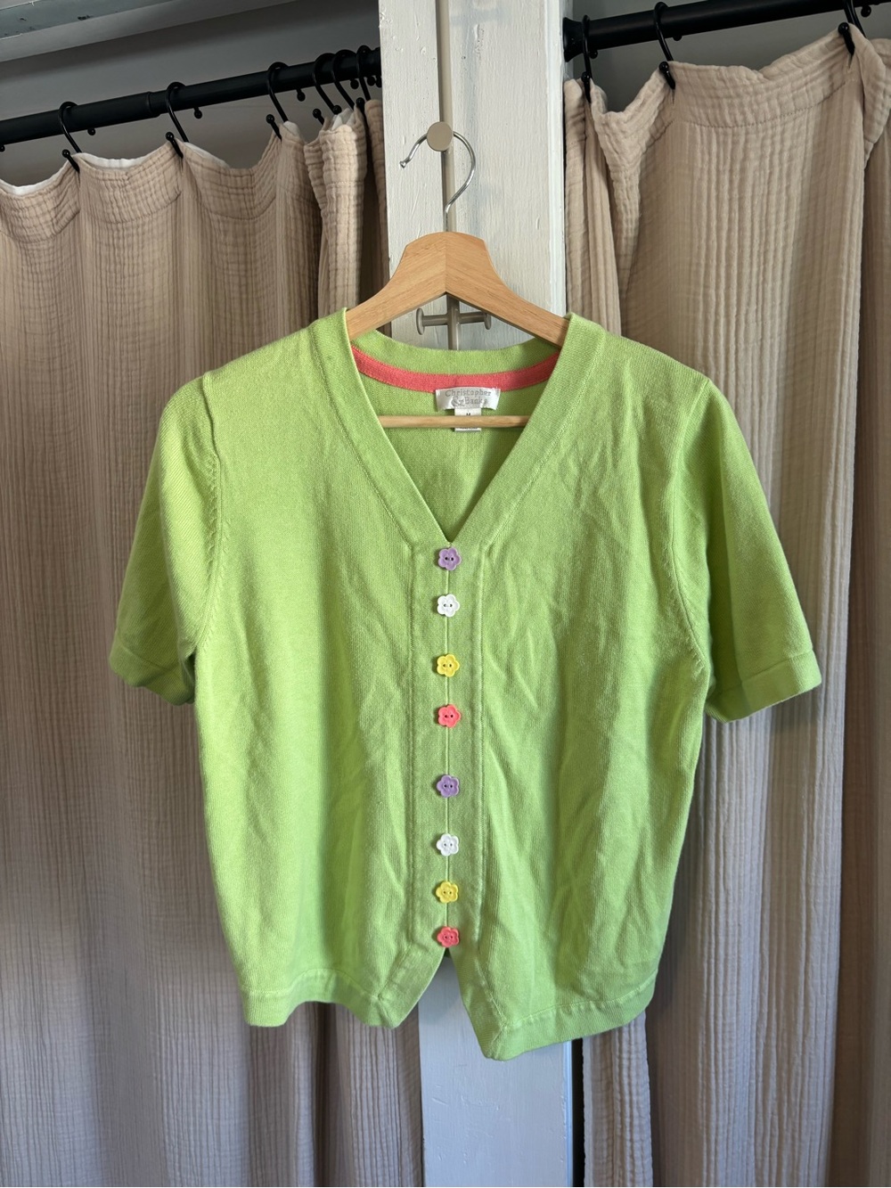 Vintage Y2K Short Sleeve Flower Button Sweater- medium
